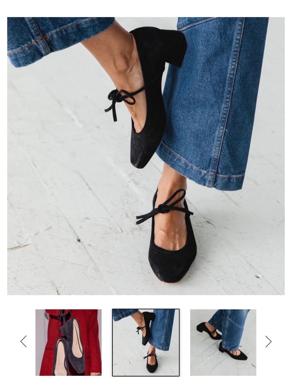 either/or Low Heel Ballet in Black Suede - Picture 2 of 11